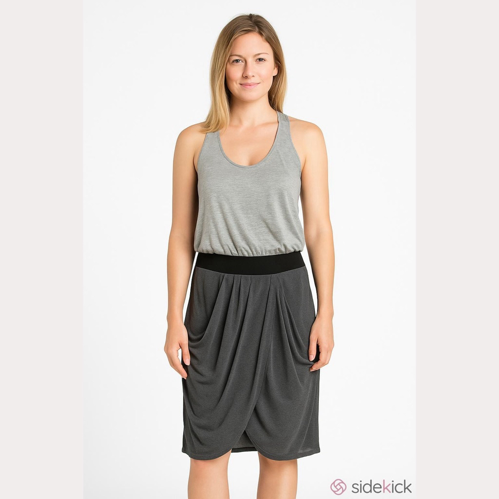 Black Halo Gray Draped Blouson Midi Dress NWT Racerback Style Size 6